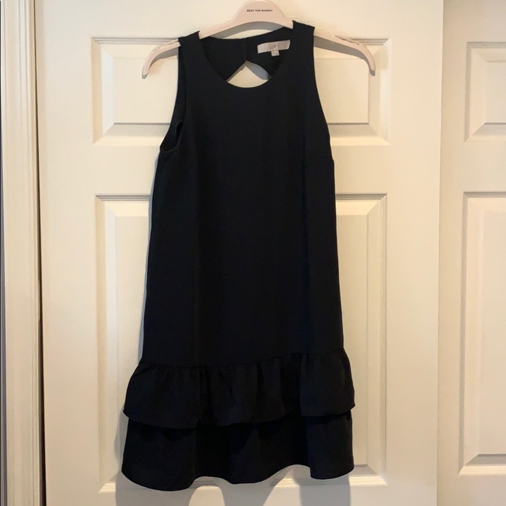LOFT Ruffle Black Dress